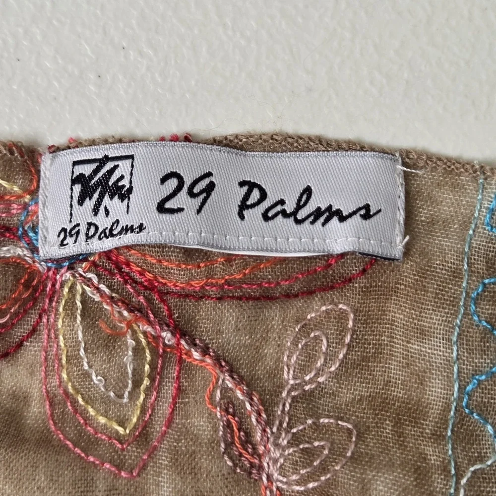 29 Palm Boho Embroidered Floral Scarf Brown‎ Indie Fringe Hippie Festival Wrap